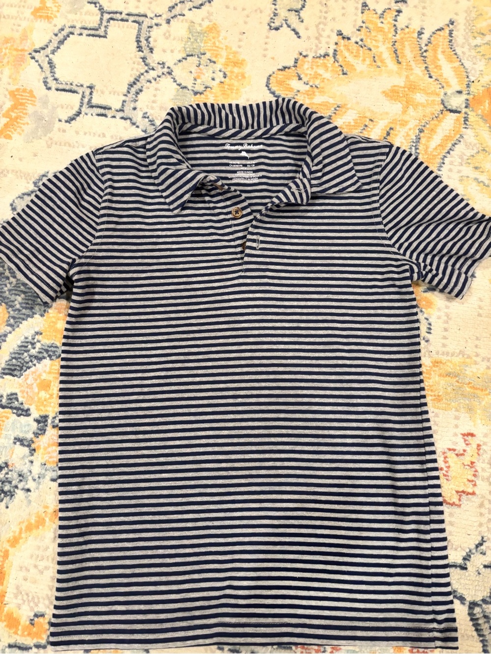 Tommy Bahama Navy & White Striped Kids Polo
